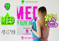 a woman holding a yoga mat with the words med y elite d