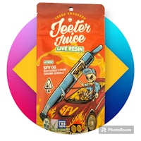 a package of jester juice with an image of a car and a skeleton